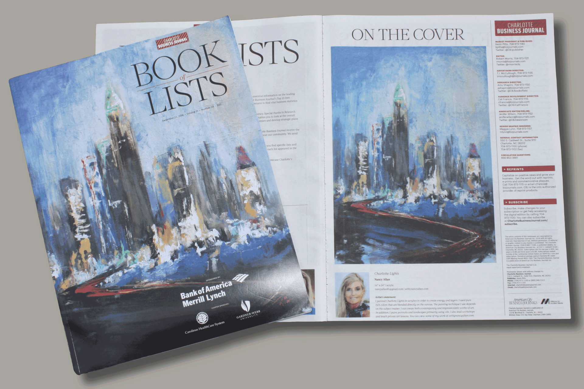 Nancy Allan's award winning painting on cover of Book of Lists