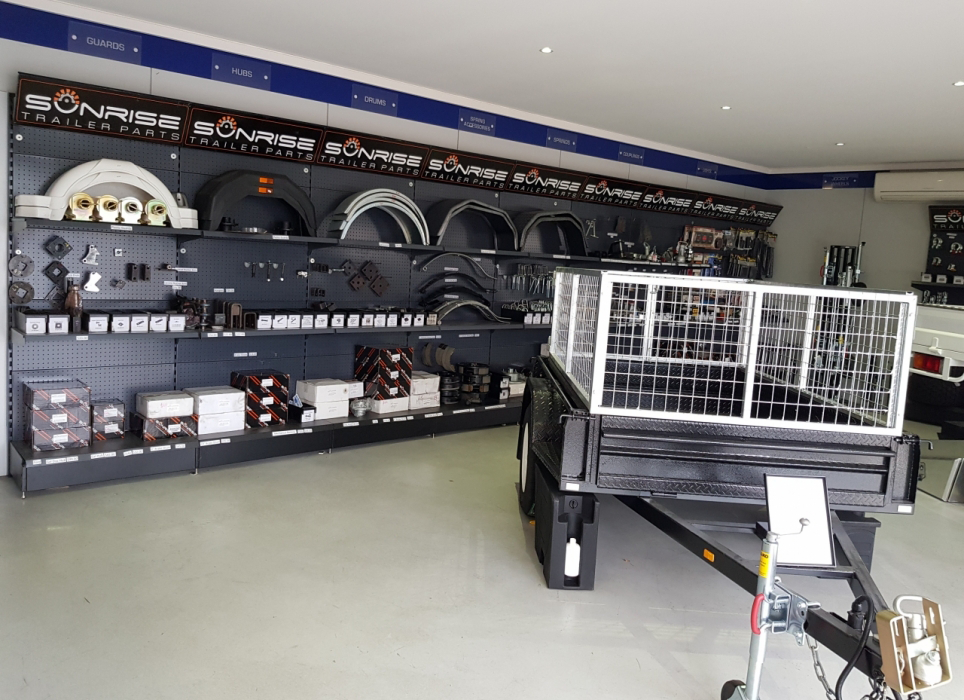 There is a trailer in the middle of the room.