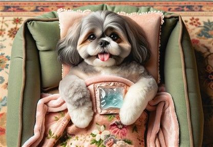 Shih Tzu with Cold in Dog Bed 