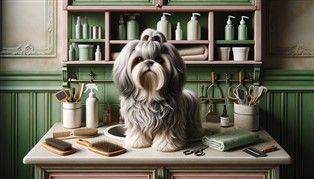 Illustrated Shih Tzu dog with Grooming equipment