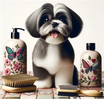 Shih Tzu with Grooming Tools