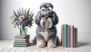 Shih Tzu Intelligence, with eyeglasses and books