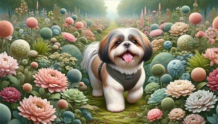 Shih Tzu Walking with Beautiful Flowers