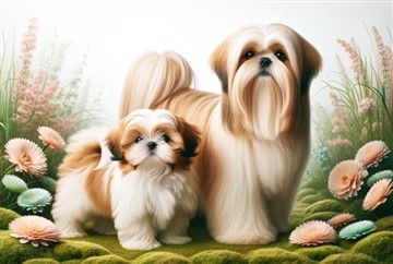 Shih Tzu adult and puppy same tail set 