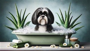 Shih Tzu in Bathtub with Soothing shampoo