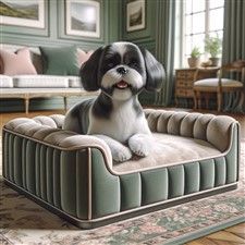 Shih Tzu on Dog bed, illustrated