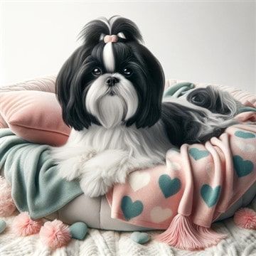 A Shih Tzu resting in bed with stomach issues 
