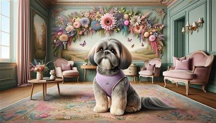 Shih Tzu with Flowers and Heart 
