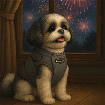 Shih Tzu wearing Compression Vest for Fireworks