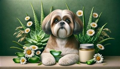 Shih Tzu with Aloe Plants and Chamomile for Skin Issues