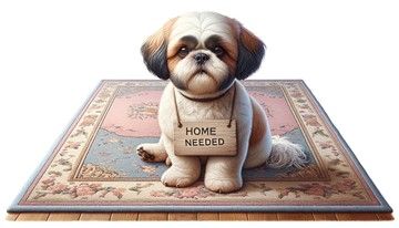 Shih Tzu with Needs a Home Sign