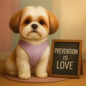 Shih Tzu with Prevention is Love Sign