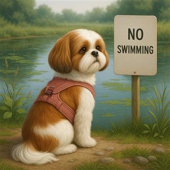 A Shih Tzu at a pond