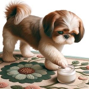 shih Tzu paw in cream for insect bite 