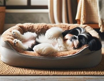 Shih Tzu sleeping in a dog bed