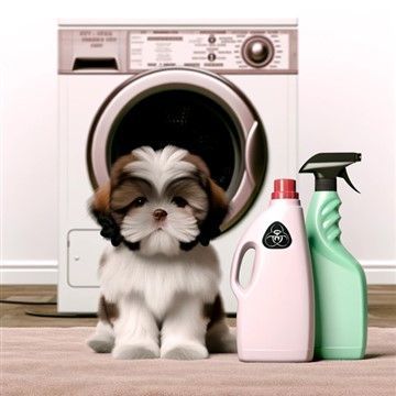 Shih Tzu with laundry detergent