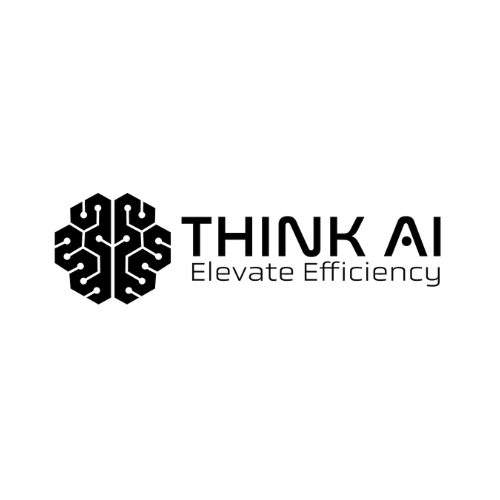 A black and white logo for a company called think ai elevate efficiency.