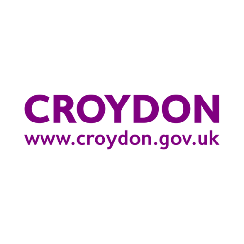 A purple logo for croydon www.croydon.gov.uk
