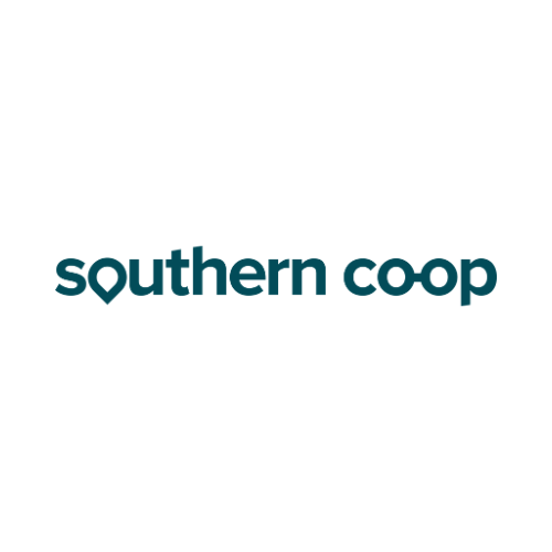 The logo for southern coop is a blue logo on a white background.