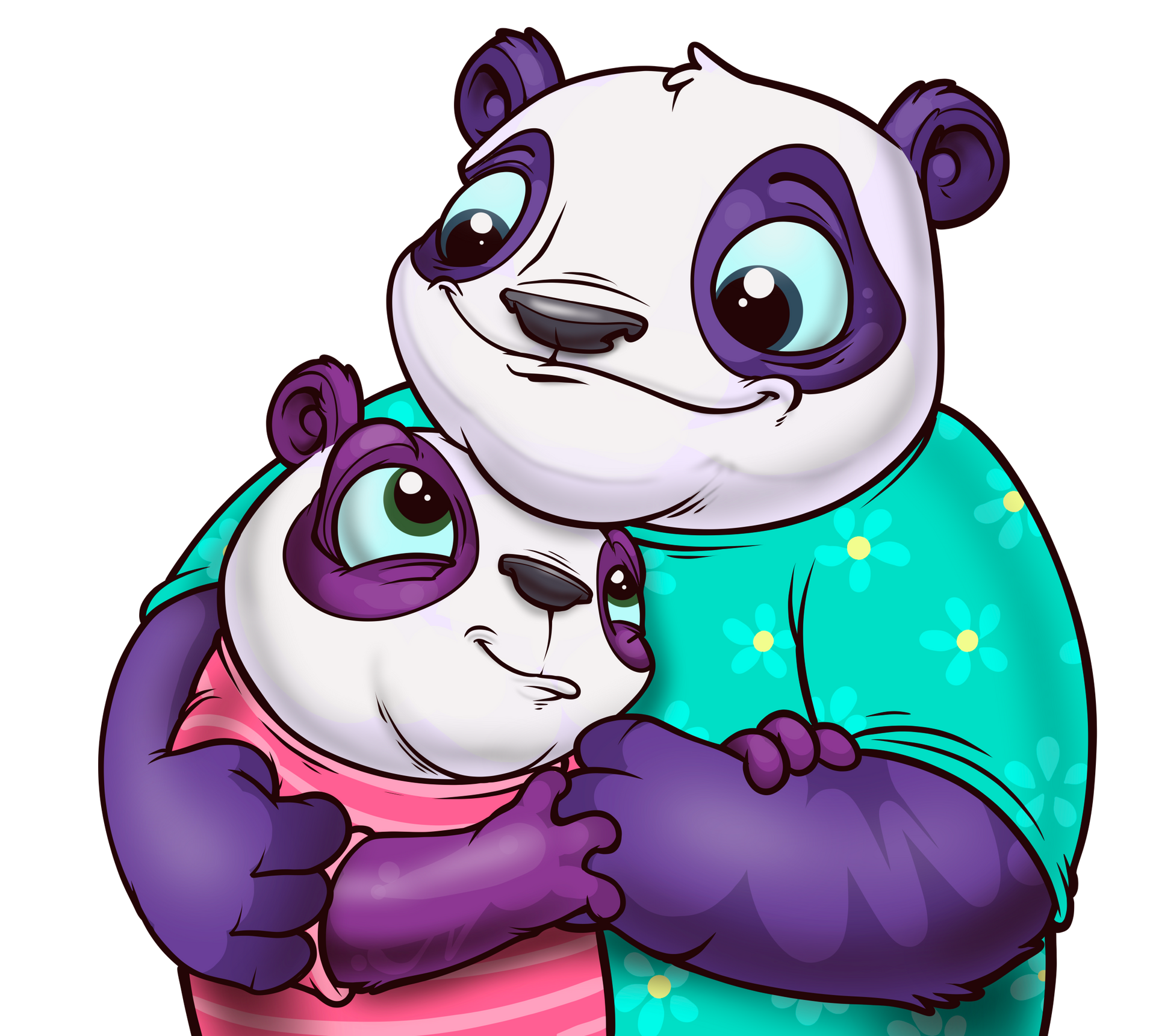 Cartoon of a mother bear hugging a child bear.