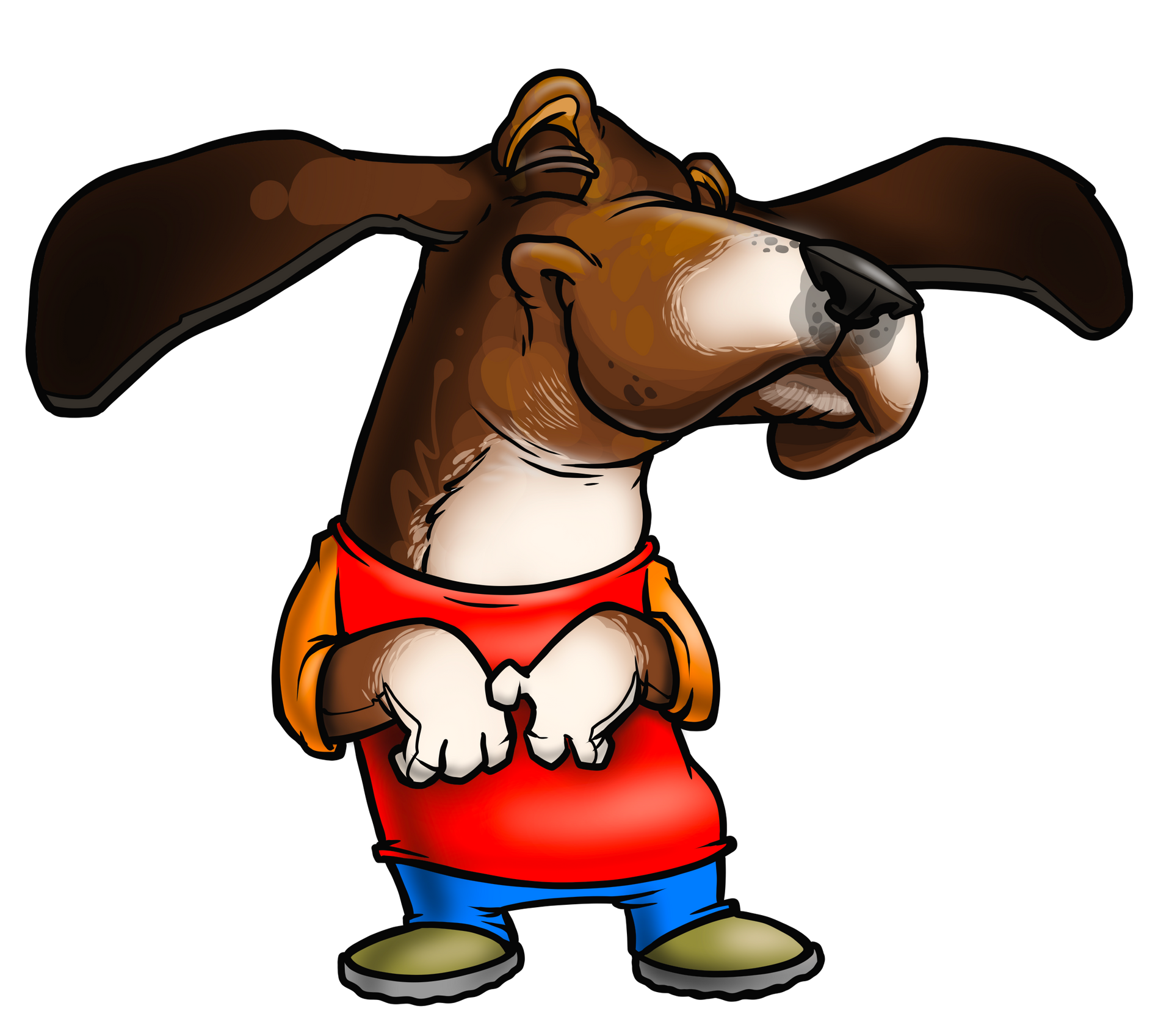 Cartoon of a smiling dog with floppy ears.