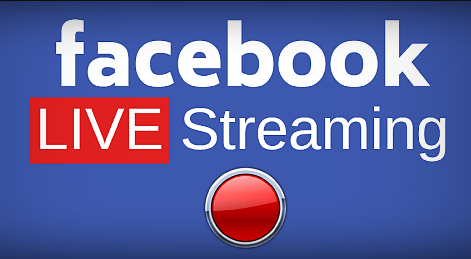 Facebook Live Streaming logo with white text on a blue background and a red 
