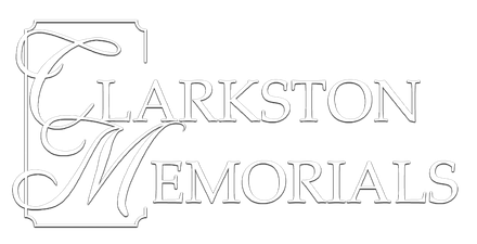 Clarkston Memorials logo in elegant serif text on a white background