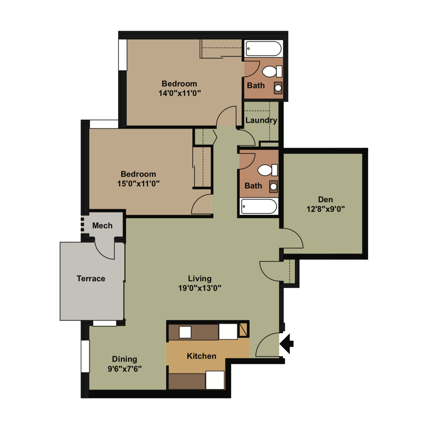 2 Bed, 2 Bath, Den – $2,925 – 1070 Sq Ft