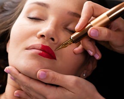 A woman with red lipstick