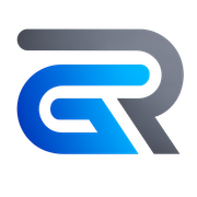 Logo GR stilizzato blu e grigio su sfondo bianco.