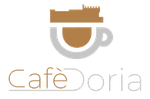 Un logo per il caffè doria con una tazza di caffè e un castello