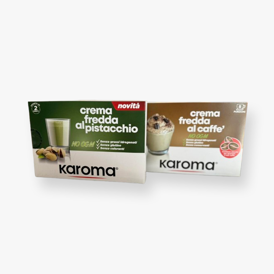 Two boxes of cream fredda al pistacchio and cream fredda al caffe