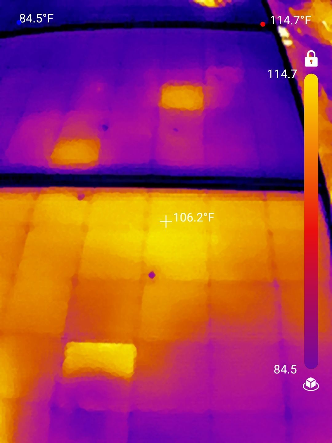Thermal view of hot cells on solar panels in Henderson, NV.