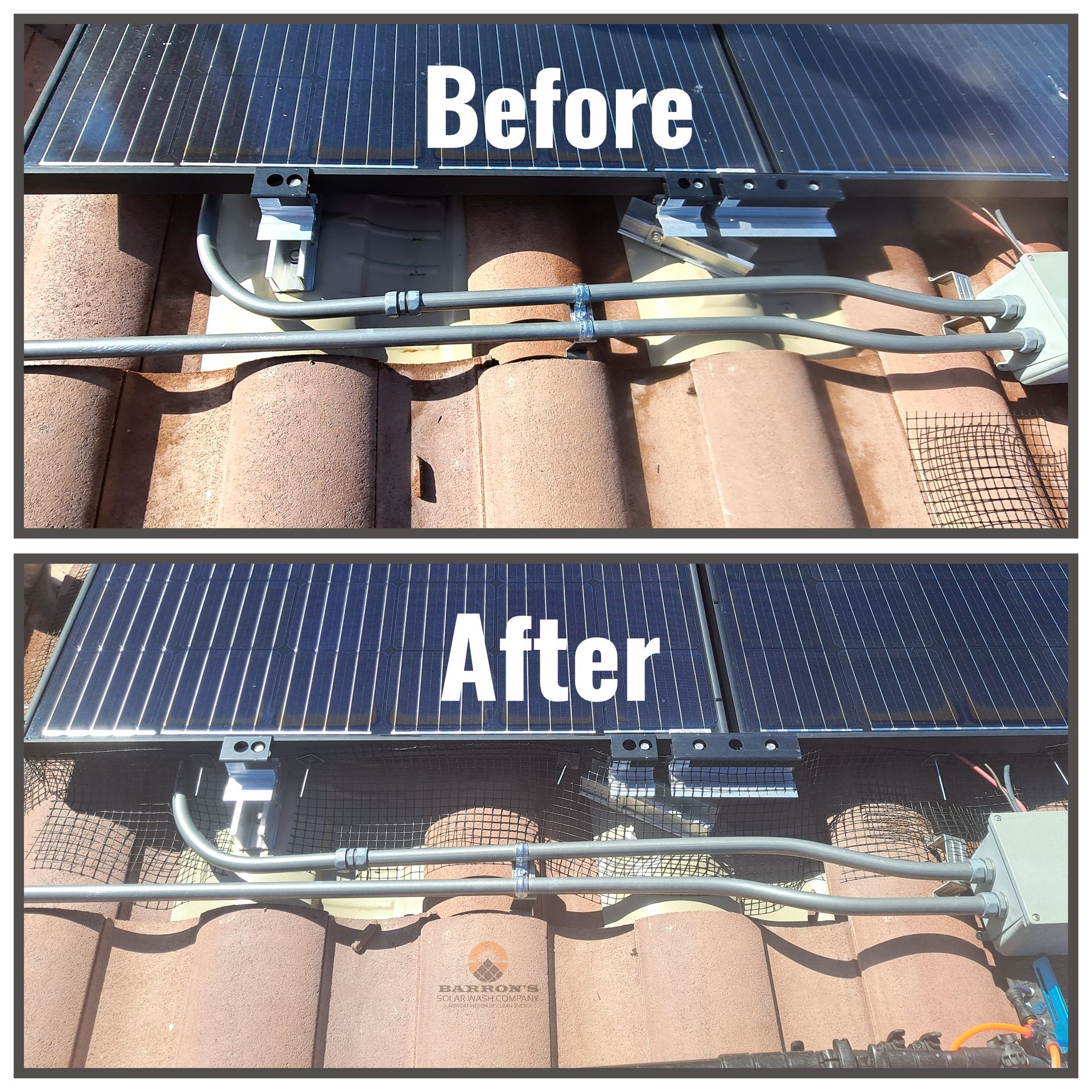 before and after pictures of solar panel pigeon guard application