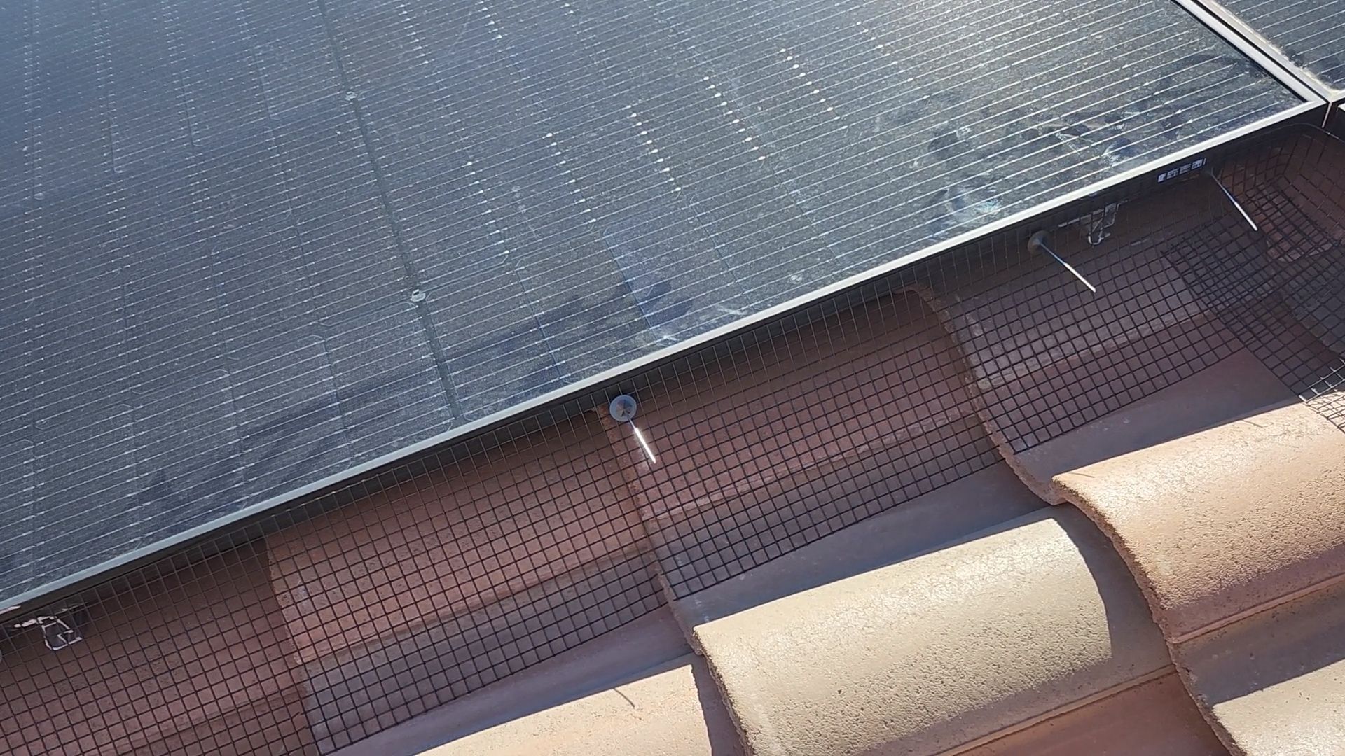 Solar panel pigeon guard on side of solar panel