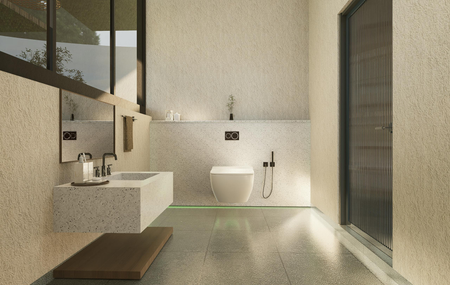 A bathroom with a sink , toilet and mirror.