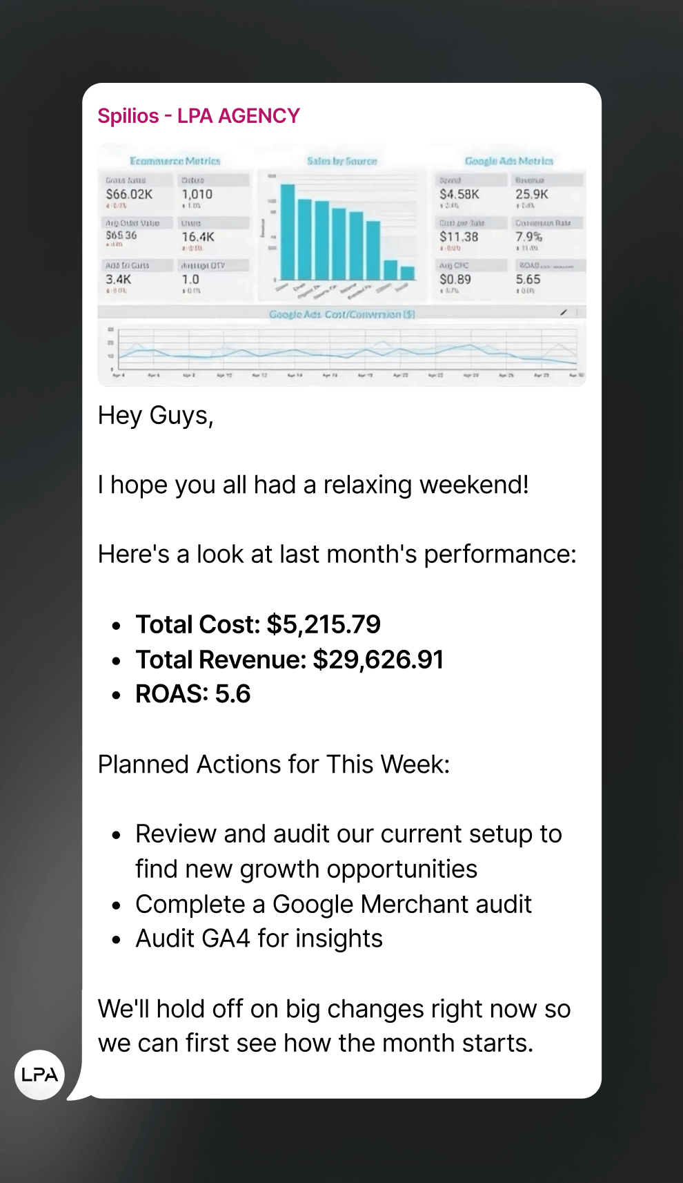 A screenshot of an email from lpa agency.