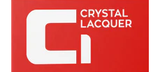 The logo for crystal lacquer is on a red background.
