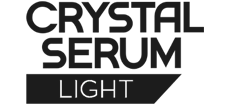 The logo for crystal serum light is black and white.