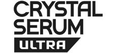 The logo for crystal serum ultra is black and white.