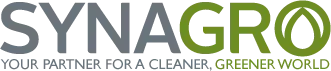 Synagro logo with gray and green text and the slogan “Your Partner for a Cleaner, Greener World”