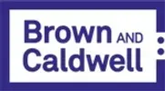 Brown and Caldwell logo in dark blue and white with a purple border