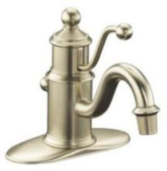 A close up of a faucet on a white background