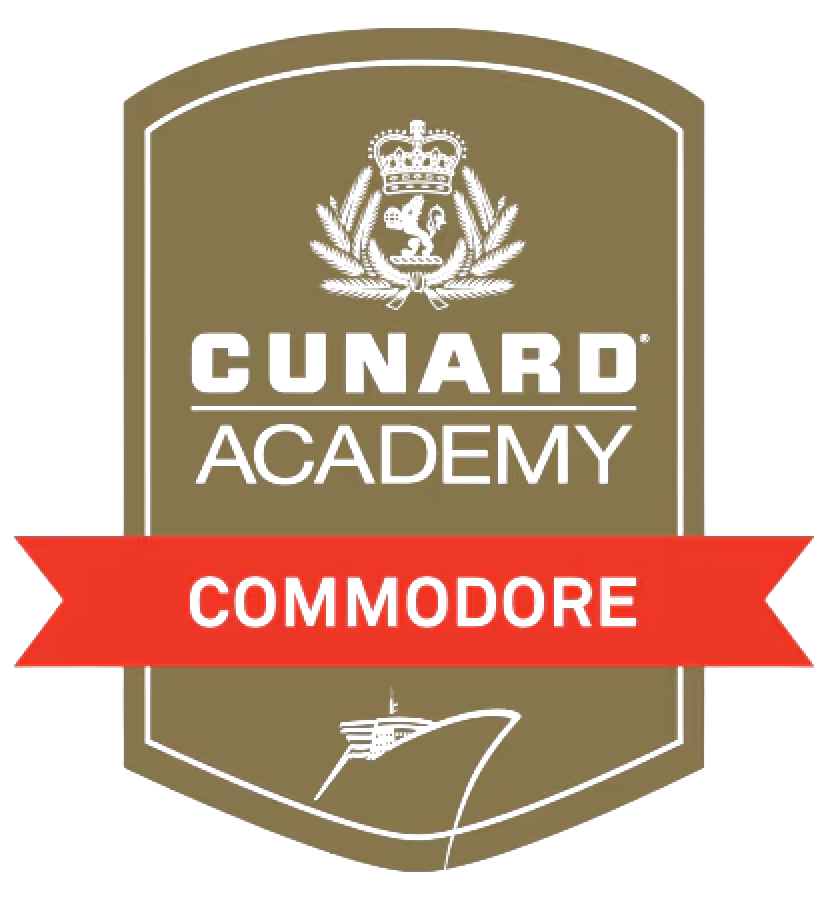 A logo for the cunard academy commodore 