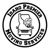 Idaho Premier Moving Services logo with a moving truck and map outline in black and white
