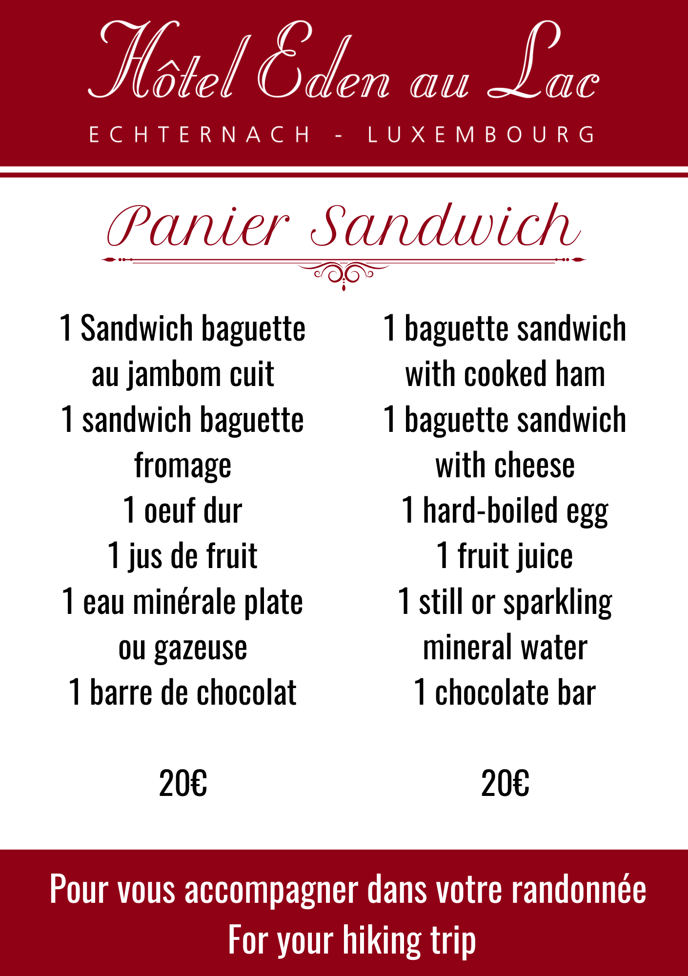 Menu pour un 