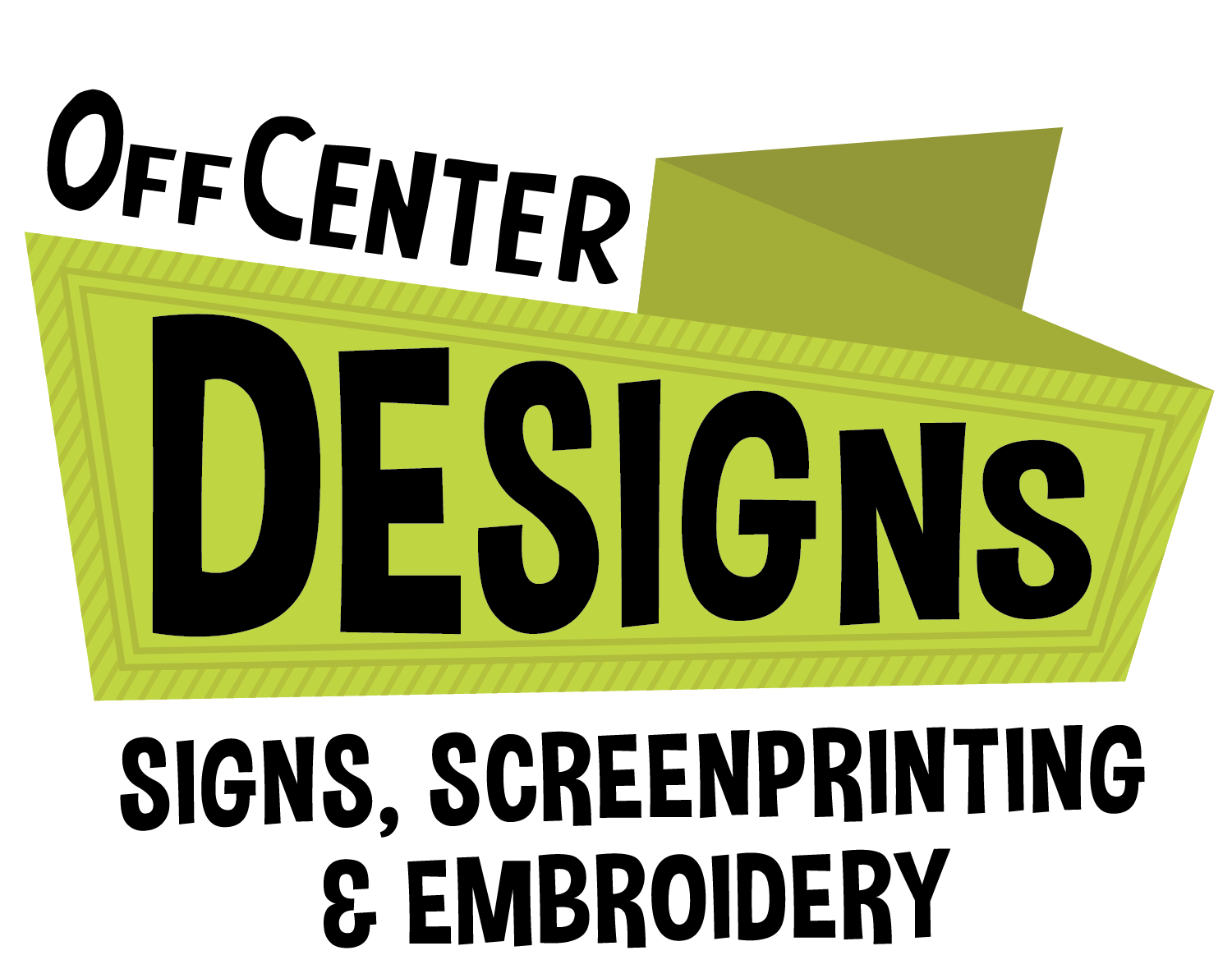 Logo for OffCenter Designs: Green geometric shapes with bold black text 