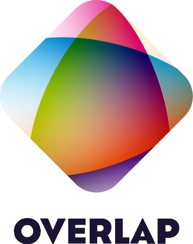Colorful, overlapping abstract shapes forming a diamond with the word 