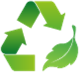Green recycle symbol with a leaf.