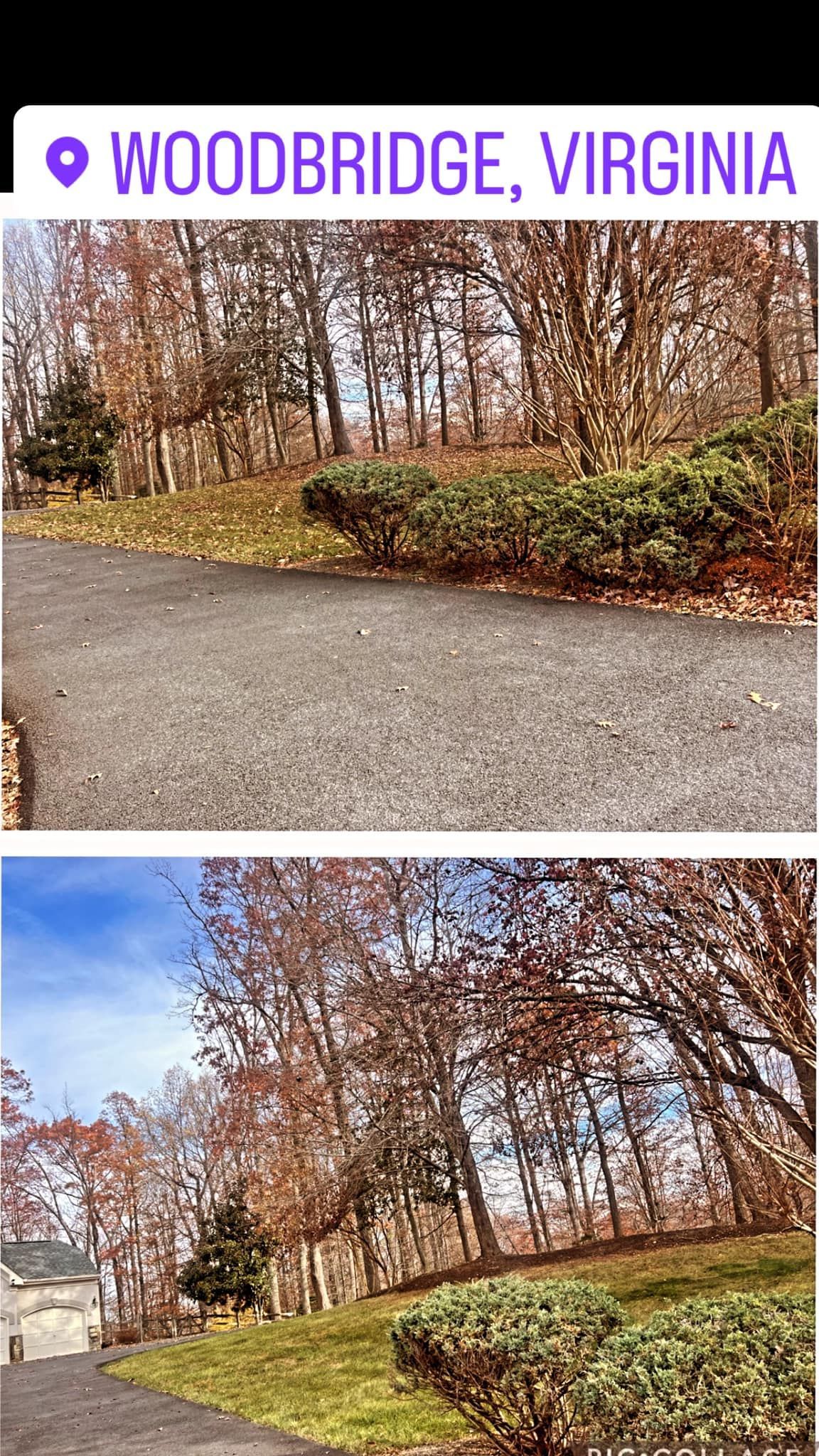 There are two pictures of a road in woodbridge , virginia.
